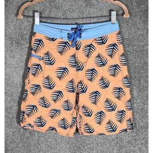 Patagonia Board Shorts Boys Size 12 Orange Blue Nylon Zip Pocket Drawstring